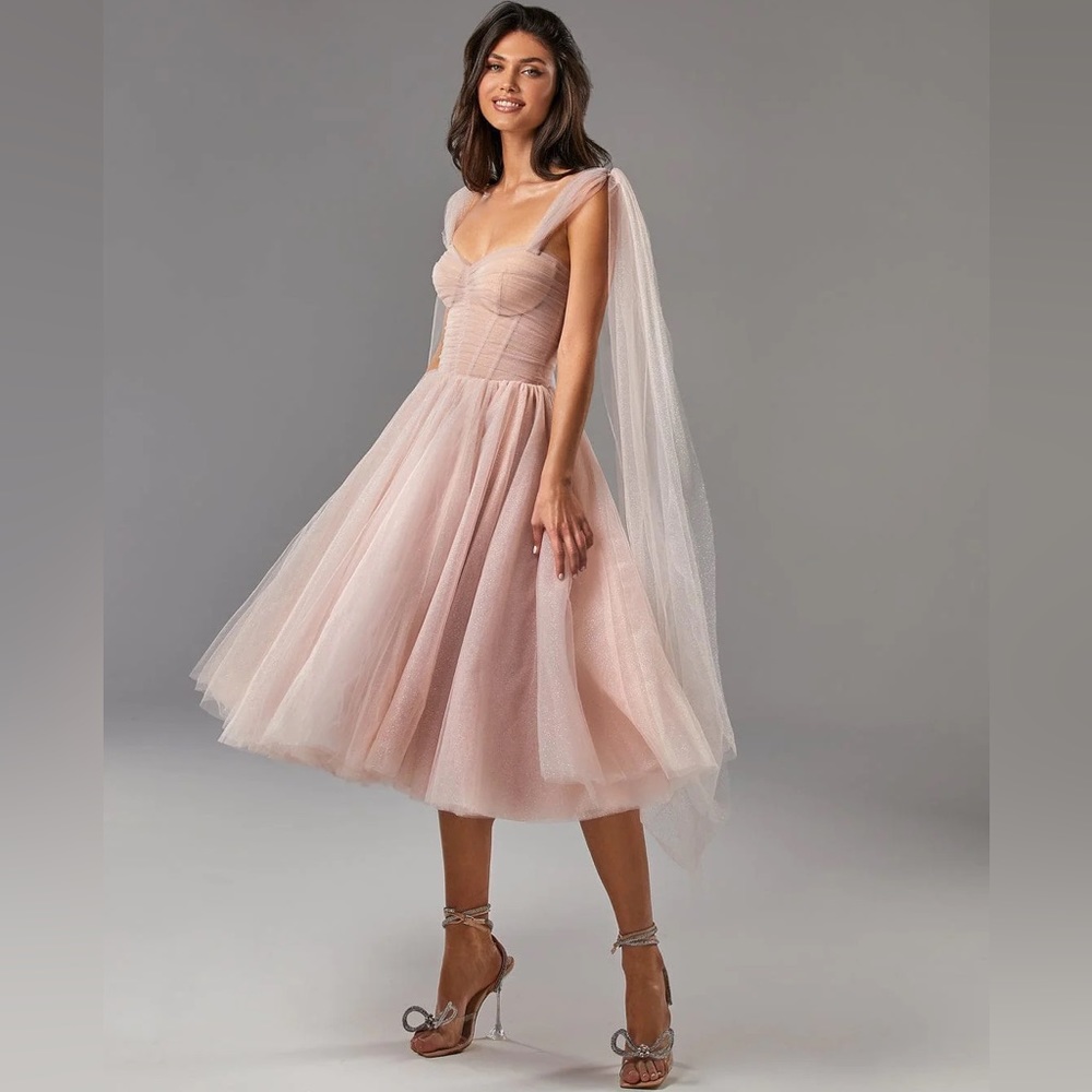 Milla Misty Rose Sparkly off-the-shoulder tulle dress, Size S